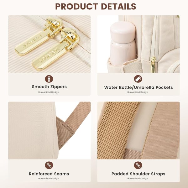 LOVEVOOK Travel Laptop Backpack for Women, Waterproof Work Backpack Fits 15.6 Inch Laptop, Large Computer Backpack for College, Beige - Image 6