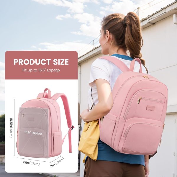 LOVEVOOK Travel Laptop Backpack for Women, Waterproof Work Backpack Fits 15.6 Inch Laptop, Large Computer Backpack for College, Beige - Image 9