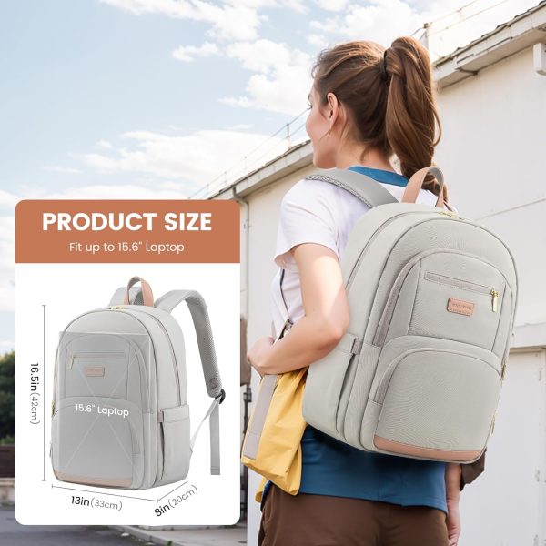 LOVEVOOK Travel Laptop Backpack for Women, Waterproof Work Backpack Fits 15.6 Inch Laptop, Large Computer Backpack for College, Beige - Image 29