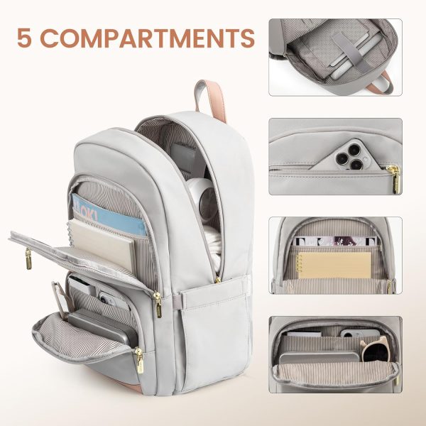 LOVEVOOK Travel Laptop Backpack for Women, Waterproof Work Backpack Fits 15.6 Inch Laptop, Large Computer Backpack for College, Beige - Image 30