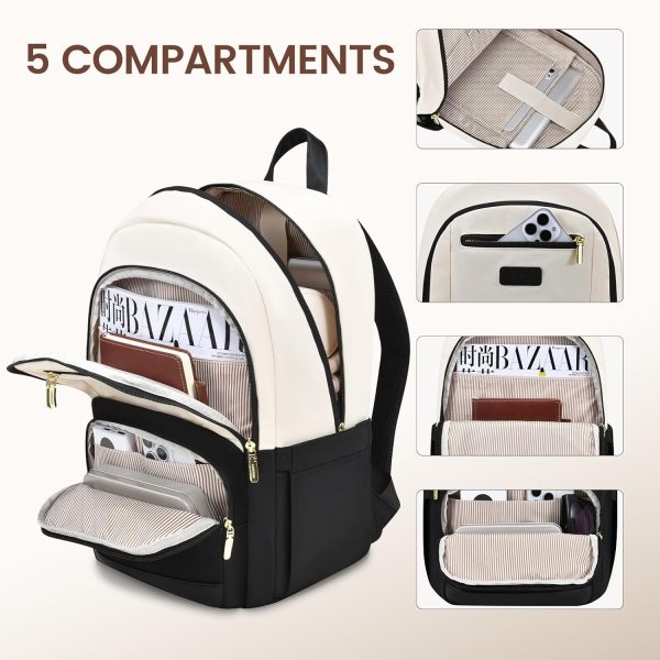 LOVEVOOK Travel Laptop Backpack for Women, Waterproof Work Backpack Fits 15.6 Inch Laptop, Large Computer Backpack for College, Beige - Image 36
