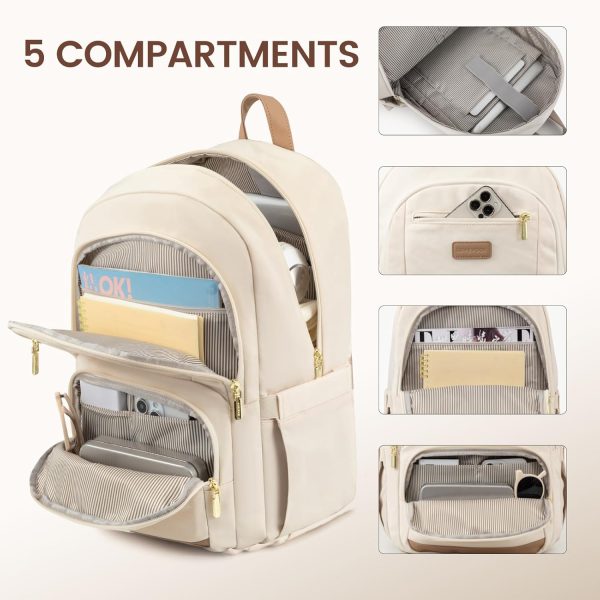 LOVEVOOK Travel Laptop Backpack for Women, Waterproof Work Backpack Fits 15.6 Inch Laptop, Large Computer Backpack for College, Beige - Image 42