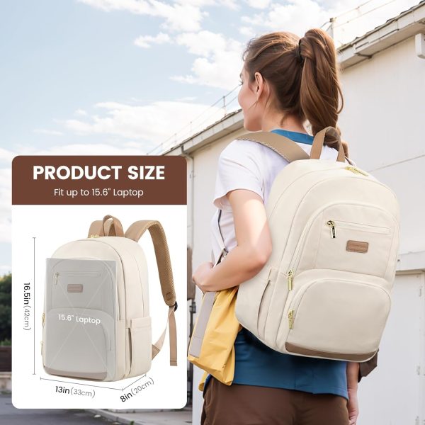 LOVEVOOK Travel Laptop Backpack for Women, Waterproof Work Backpack Fits 15.6 Inch Laptop, Large Computer Backpack for College, Beige - Image 47