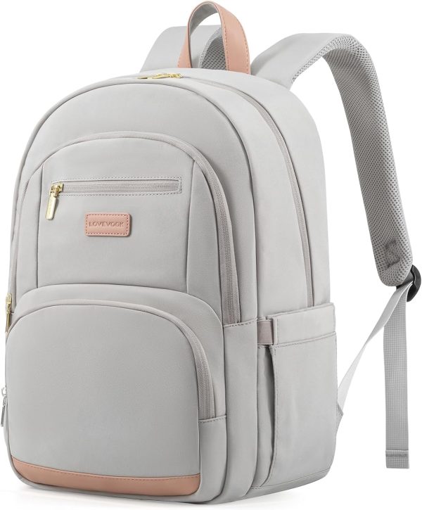 LOVEVOOK Travel Laptop Backpack for Women, Waterproof Work Backpack Fits 15.6 Inch Laptop, Large Computer Backpack for College, Beige - Image 55