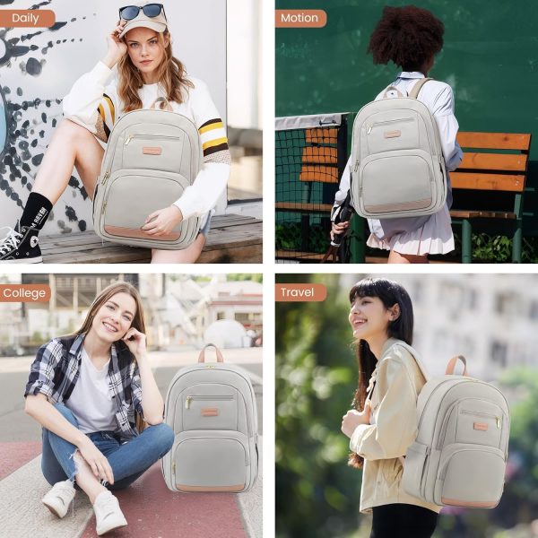 LOVEVOOK Travel Laptop Backpack for Women, Waterproof Work Backpack Fits 15.6 Inch Laptop, Large Computer Backpack for College, Beige - Image 56