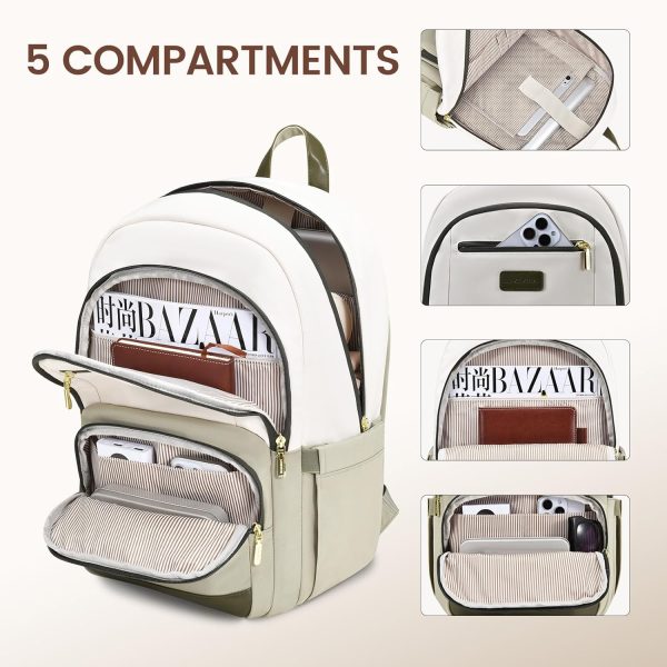 LOVEVOOK Travel Laptop Backpack for Women, Waterproof Work Backpack Fits 15.6 Inch Laptop, Large Computer Backpack for College, Beige - Image 63