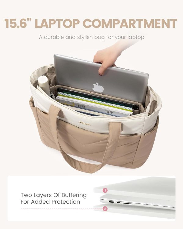 LOVEVOOK Tote Travel Bag for Women, Puffer Work Handbag with Zipper for Teacher Nurse, Quilted Laptop Shoulder Gym Bag Cute - Image 12