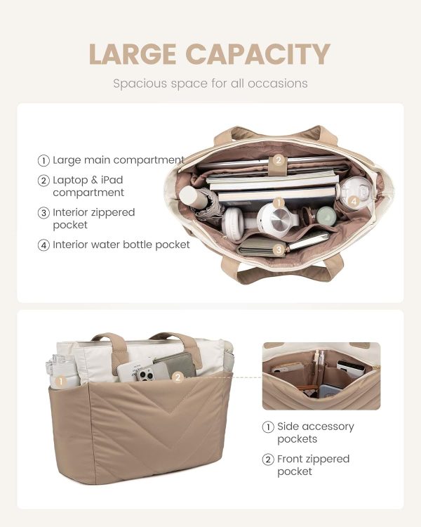 LOVEVOOK Tote Travel Bag for Women, Puffer Work Handbag with Zipper for Teacher Nurse, Quilted Laptop Shoulder Gym Bag Cute - Image 13