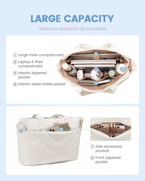 LOVEVOOK Tote Travel Bag for Women, Puffer Work Handbag with Zipper for Teacher Nurse, Quilted Laptop Shoulder Gym Bag Cute - Image 26