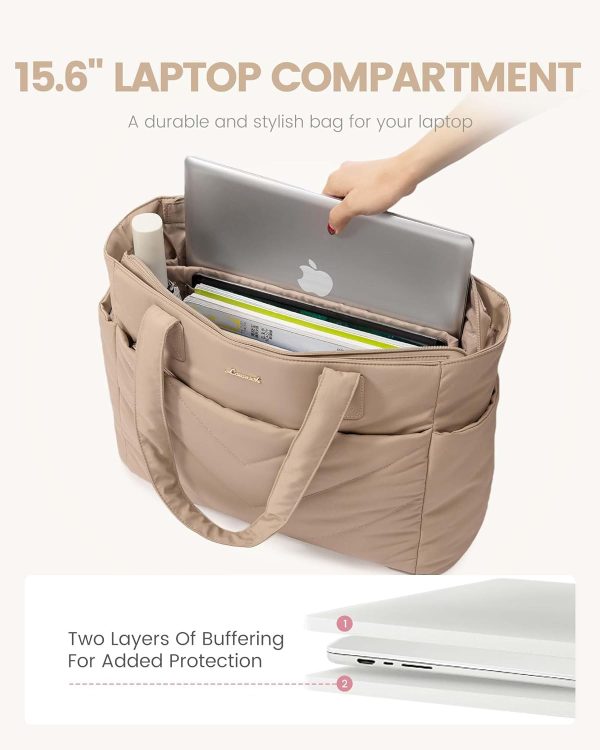 LOVEVOOK Tote Travel Bag for Women, Puffer Work Handbag with Zipper for Teacher Nurse, Quilted Laptop Shoulder Gym Bag Cute - Image 36