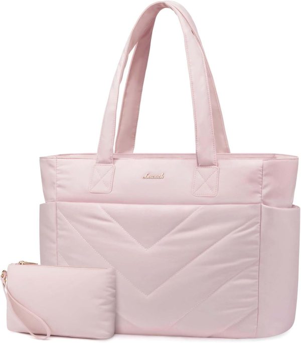 LOVEVOOK Tote Travel Bag for Women, Puffer Work Handbag with Zipper for Teacher Nurse, Quilted Laptop Shoulder Gym Bag Cute - Image 41