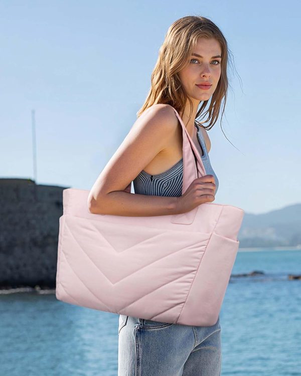 LOVEVOOK Tote Travel Bag for Women, Puffer Work Handbag with Zipper for Teacher Nurse, Quilted Laptop Shoulder Gym Bag Cute - Image 42