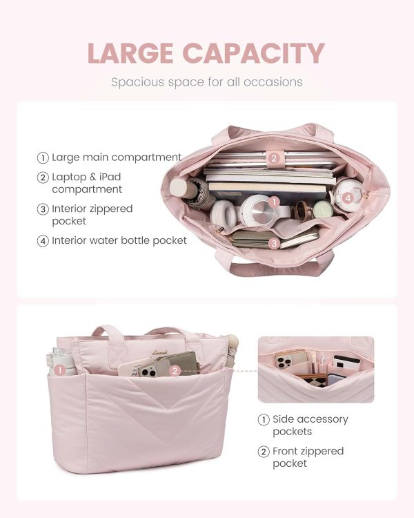 LOVEVOOK Tote Travel Bag for Women, Puffer Work Handbag with Zipper for Teacher Nurse, Quilted Laptop Shoulder Gym Bag Cute - Image 45